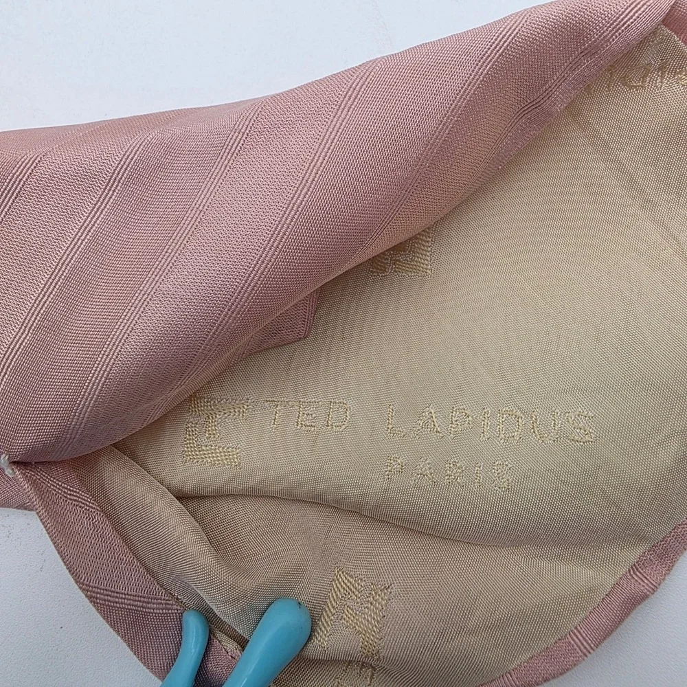 Ted Lapidus Paris Mens Silk Tie Dusty Pink Diagonal Ribbed Stripe Made in Italy